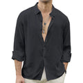 Men Beach Shirts Cotton Linen Shirts Men's Causal Loose Solid Color Long Sleeves Men's Autumn Hawaiian Streetwear