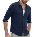 Men's Solid-Color Shirt - Made of Linen - With Standing Collar at the Cuffs - Lightweight Beach Shirt
